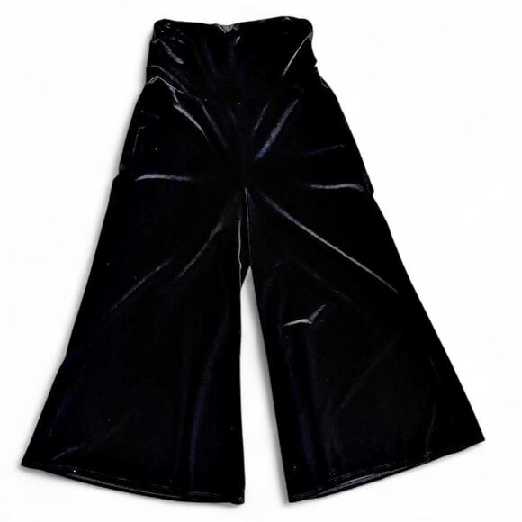 Black Velvet Gaucho Pants Foldover Waist Y2K Goth Indie Made in USA - Picture 2 of 7